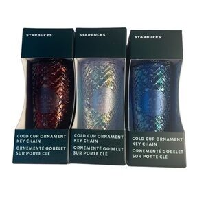 Starbucks Winter 2022 Red Blue Bling White Jewel Ornaments Key Chains NWT
